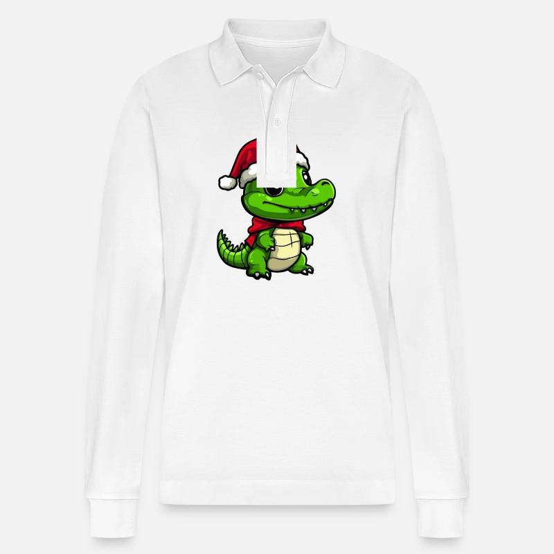 Alligator Noël mignon - Polo à manches longues bio PREPSTER Stanley/Stella Unisexe - blanc