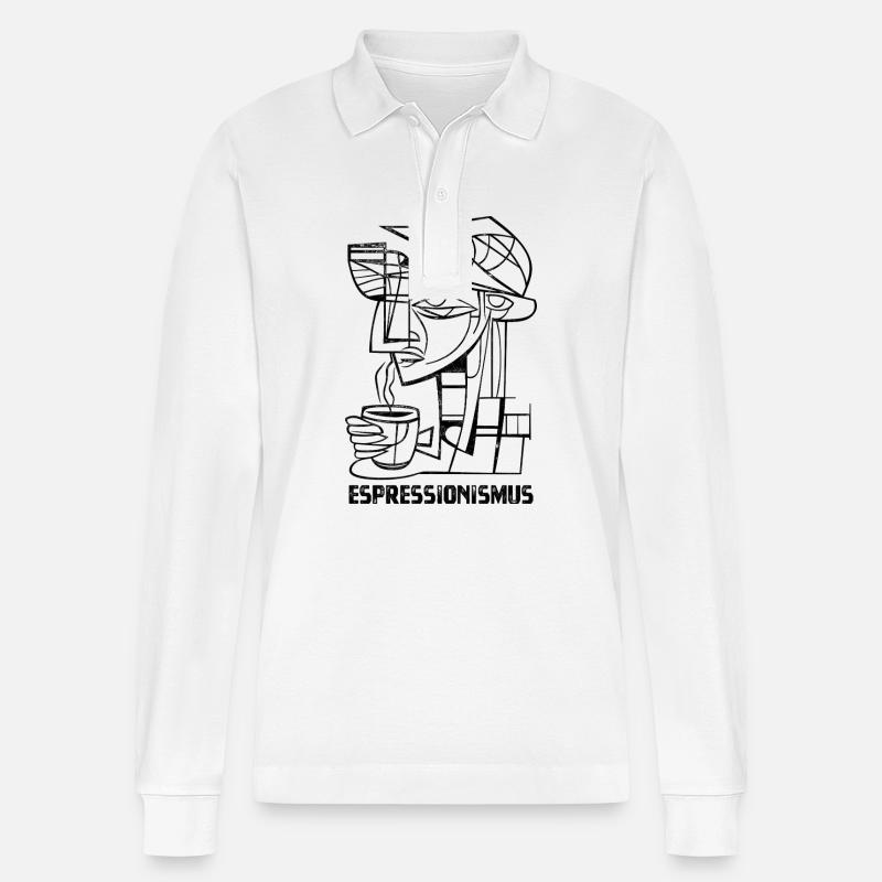 Espressionismus - Espresso - Kaffee trinken - Stanley/Stella Unisex Bio-Langarm-Poloshirt Prepster - Weiß