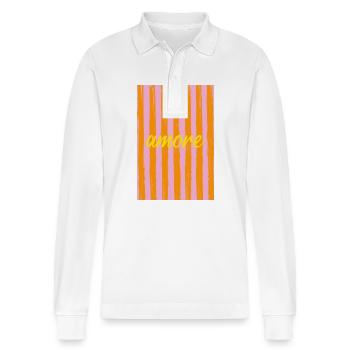Amore a Strisce - Stanley/Stella Organic Unisex Long-Sleeved Polo Shirt Prepster - white - Front - Anna (173cm) & Nico (186cm)