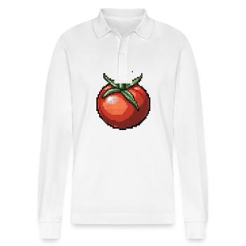 Icône pixel tomate - Polo à manches longues bio PREPSTER Stanley/Stella Unisexe - blanc - Devant - Anna (173cm) & Nico (186cm)