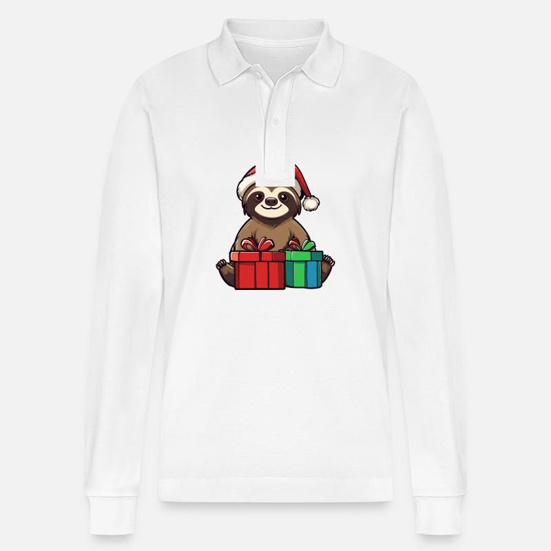 Faultier Weihnachten Geschenke - Stanley/Stella Unisex Bio-Langarm-Poloshirt Prepster - Weiß
