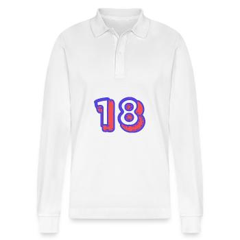 18. 18 YEARS OLD. 18th ANNIVERSARY. 18 BIRTHDAY. - Stanley/Stella Organic Unisex Long-Sleeved Polo Shirt Prepster - white - Front - Anna (173cm) & Nico (186cm)