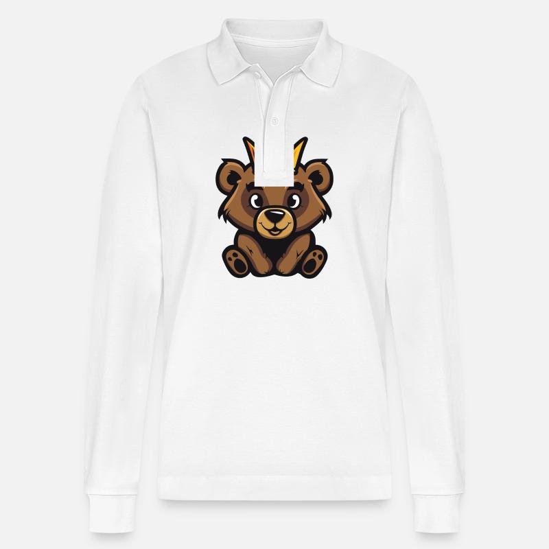 Bär Comic Krone - Stanley/Stella Unisex Bio-Langarm-Poloshirt Prepster - Weiß
