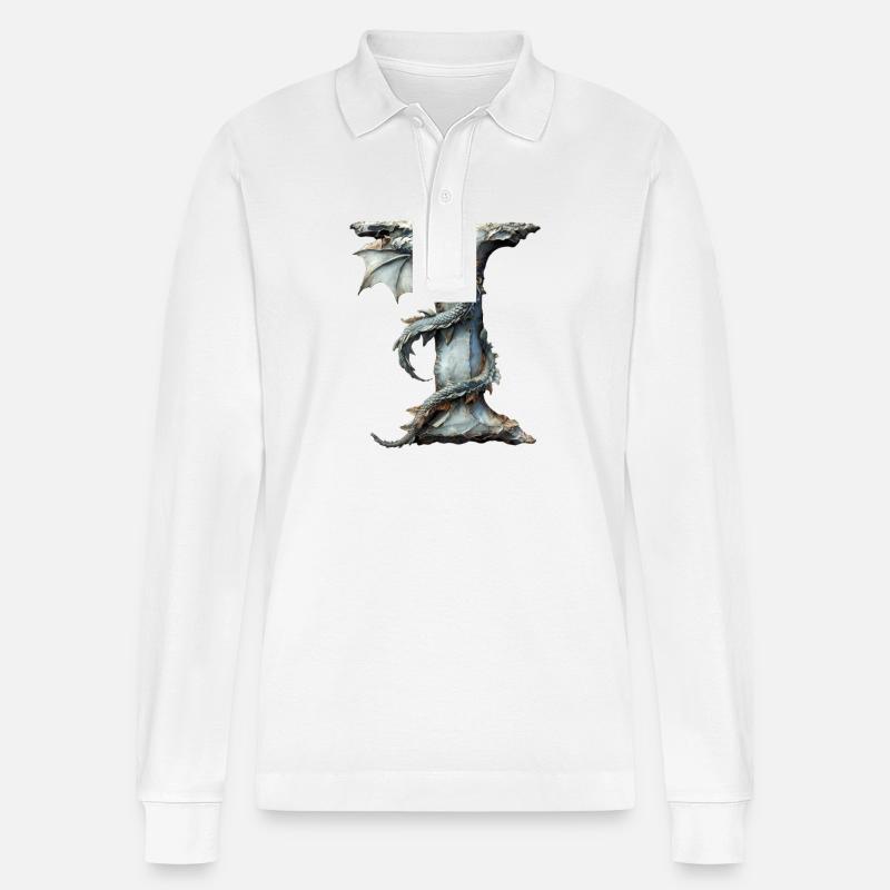 Buchstabe "I" im Drachendesign. - Stanley/Stella Unisex Bio-Langarm-Poloshirt Prepster - Weiß