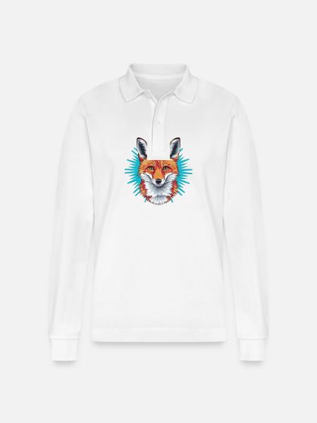 Fox - Illustration - Stanley/Stella Organic Unisex Long-Sleeved Polo Shirt Prepster - white