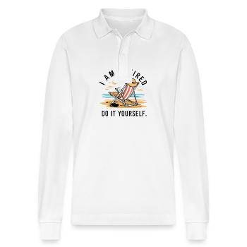 I am retired. Do it yourself! - Stanley/Stella Organic Unisex Long-Sleeved Polo Shirt Prepster - white - Front - Anna (173cm) & Nico (186cm)