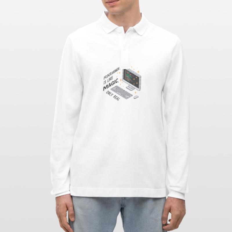 Programming is like magic, only real. Stanley/Stella Organic Unisex Long-Sleeved Polo Shirt Prepster
