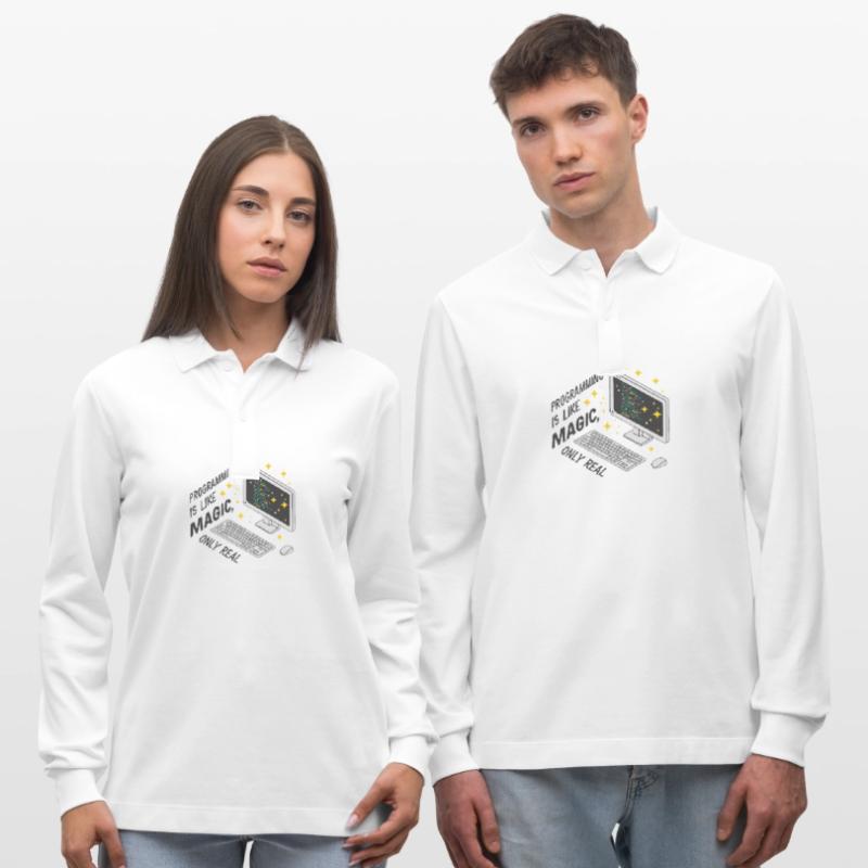 Programming is like magic, only real. Stanley/Stella Organic Unisex Long-Sleeved Polo Shirt Prepster
