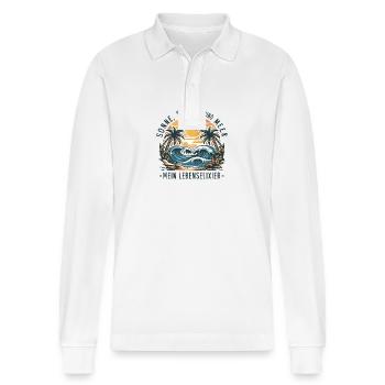 Sun, beach and sea - my elixir of life - Stanley/Stella Organic Unisex Long-Sleeved Polo Shirt Prepster - white - Front - Anna (173cm) & Nico (186cm)