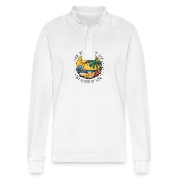 Sun, beach and sea - my elixir of life - Stanley/Stella Organic Unisex Long-Sleeved Polo Shirt Prepster - white - Front - Anna (173cm) & Nico (186cm)