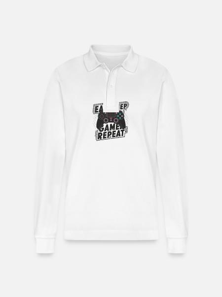Eat, Sleep, Game, Repeat - Stanley/Stella Organic Unisex Long-Sleeved Polo Shirt Prepster - white
