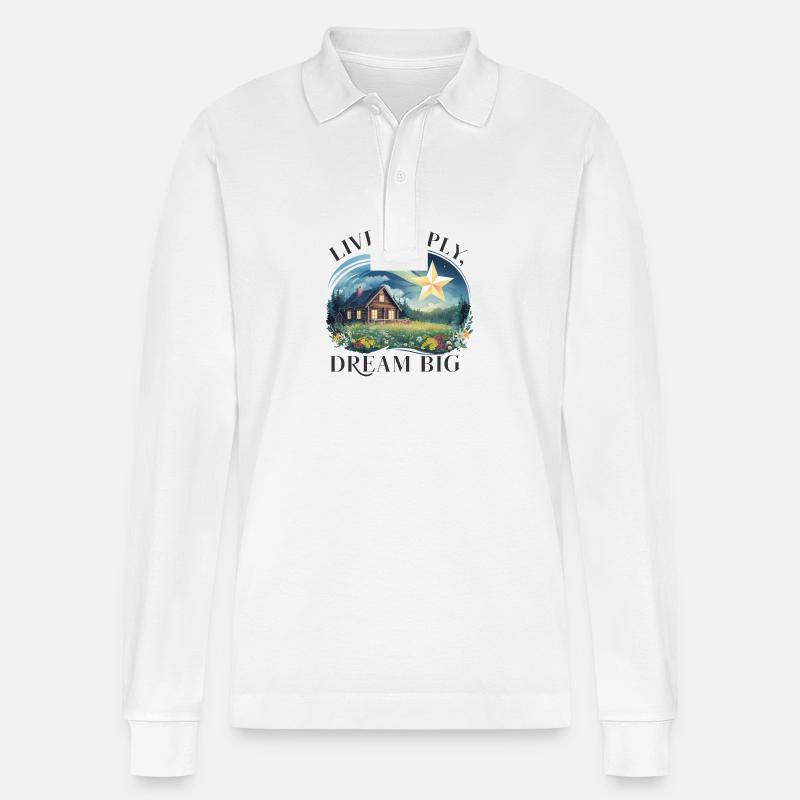 Einfach leben, groß Träumen - Stanley/Stella Unisex Bio-Langarm-Poloshirt Prepster - Weiß