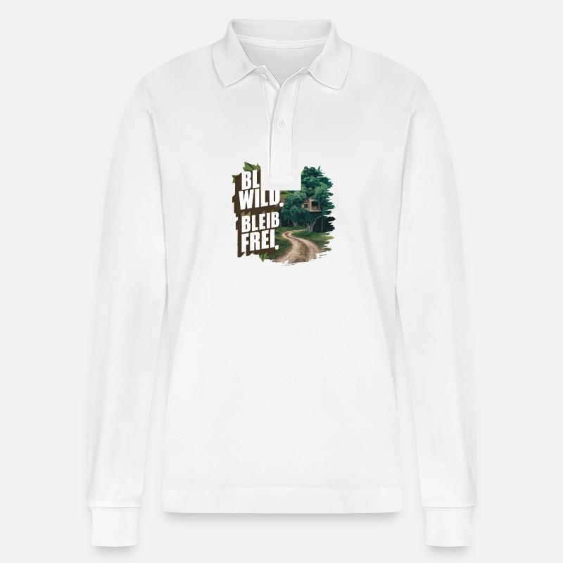 Bleib wild, bleib frei - Stanley/Stella Unisex Bio-Langarm-Poloshirt Prepster - Weiß
