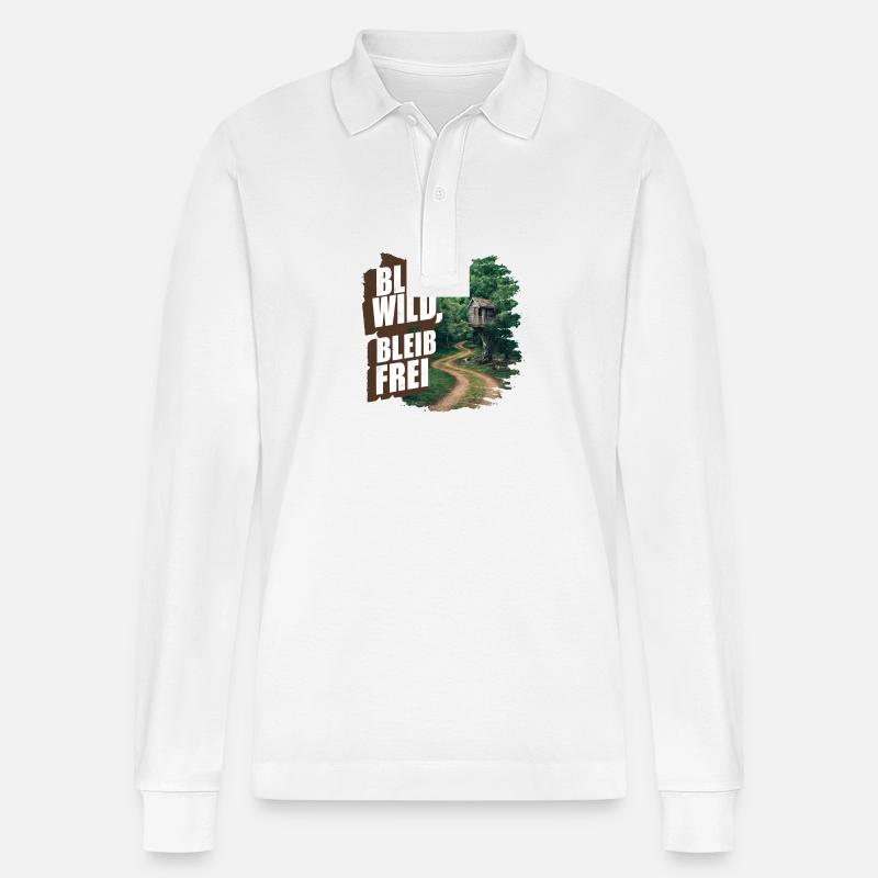 Bleib wild, bleib frei - Stanley/Stella Unisex Bio-Langarm-Poloshirt Prepster - Weiß