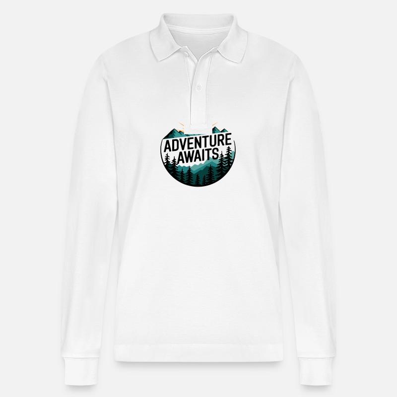 Adventure Awaits – Bergpanorama - Stanley/Stella Unisex Bio-Langarm-Poloshirt Prepster - Weiß