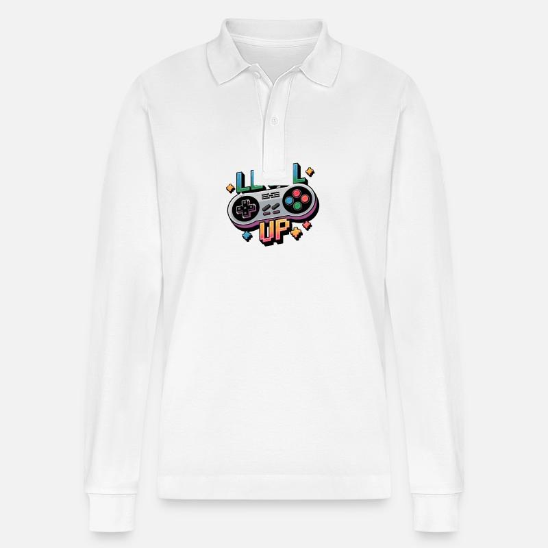 Level Up – Gaming Controller - Stanley/Stella Unisex Bio-Langarm-Poloshirt Prepster - Weiß