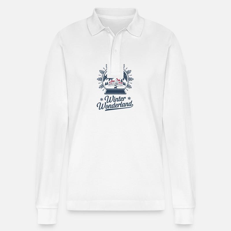 Winterwunderland – Schneekugel mit Dorf - Stanley/Stella Unisex Bio-Langarm-Poloshirt Prepster - Weiß