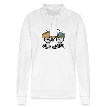 Wheels & Wander – Bergabenteuer - Stanley/Stella Unisex Bio-Langarm-Poloshirt Prepster - Weiß - Vorne - Anna (173cm) & Nico (186cm)