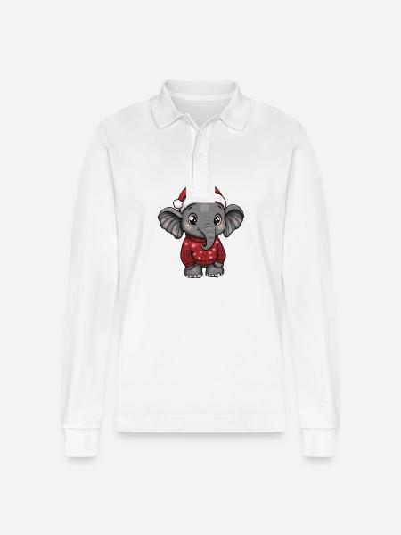 Elephant Christmas Comic - Stanley/Stella Organic Unisex Long-Sleeved Polo Shirt Prepster - white