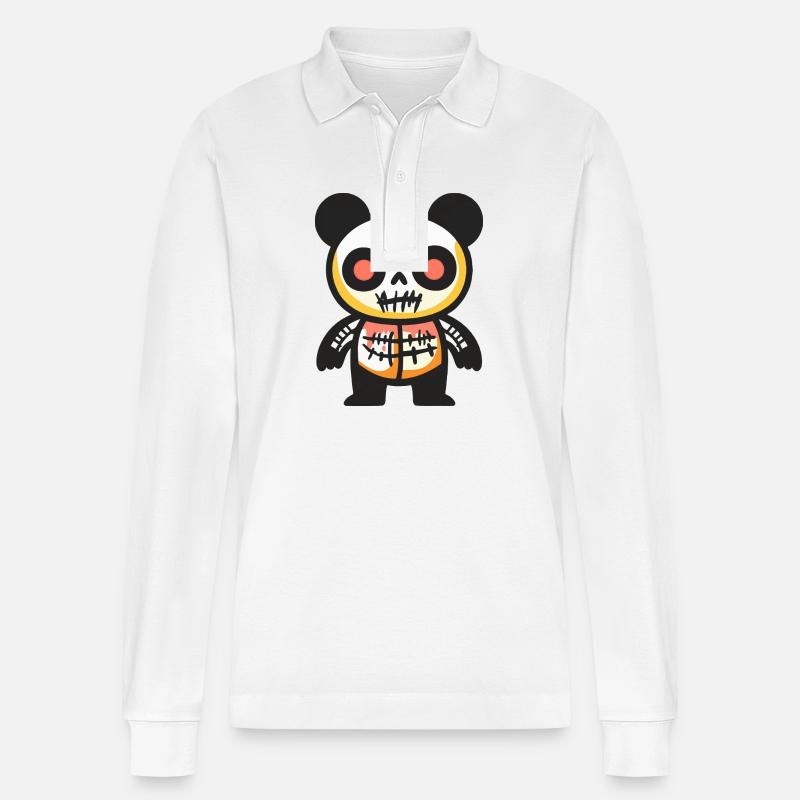 Panda Halloween Comic Zombie - Stanley/Stella Unisex Bio-Langarm-Poloshirt Prepster - Weiß