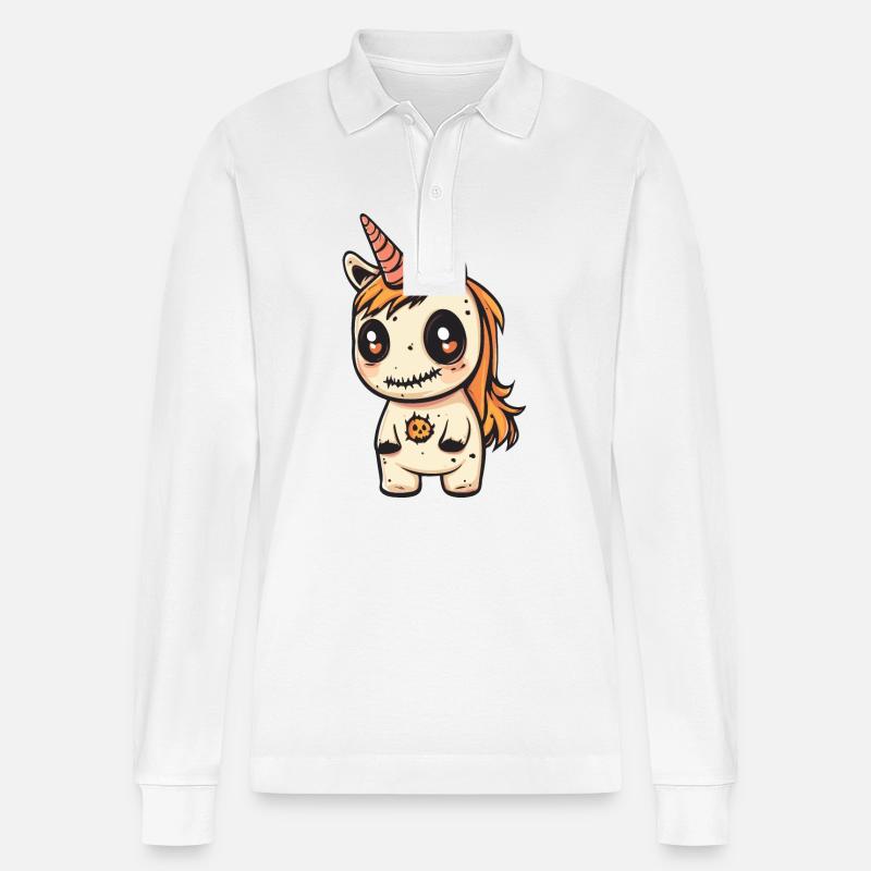 Einhorn Halloween Zombie - Stanley/Stella Unisex Bio-Langarm-Poloshirt Prepster - Weiß