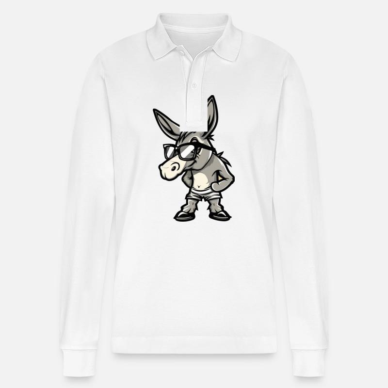 Esel Comic Cool - Stanley/Stella Unisex Bio-Langarm-Poloshirt Prepster - Weiß