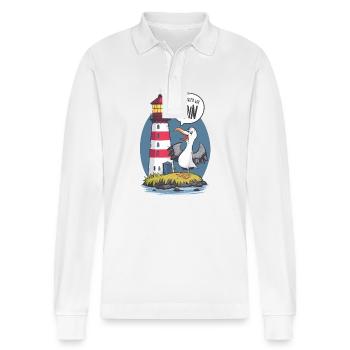 We say Moin here - Stanley/Stella Organic Unisex Long-Sleeved Polo Shirt Prepster - white - Front - Anna (173cm) & Nico (186cm)