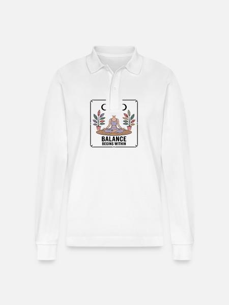Balance Begins Within - Yoga - Stanley/Stella Organic Unisex Long-Sleeved Polo Shirt Prepster - white