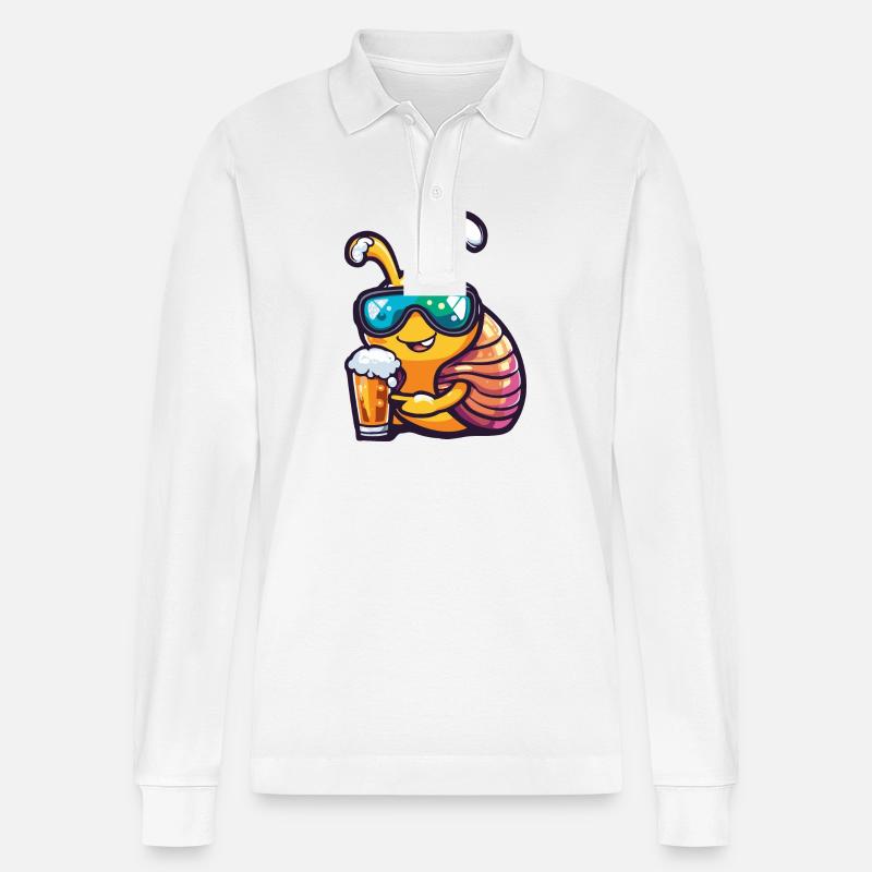 Schnecke Ski Bier - Stanley/Stella Unisex Bio-Langarm-Poloshirt Prepster - Weiß