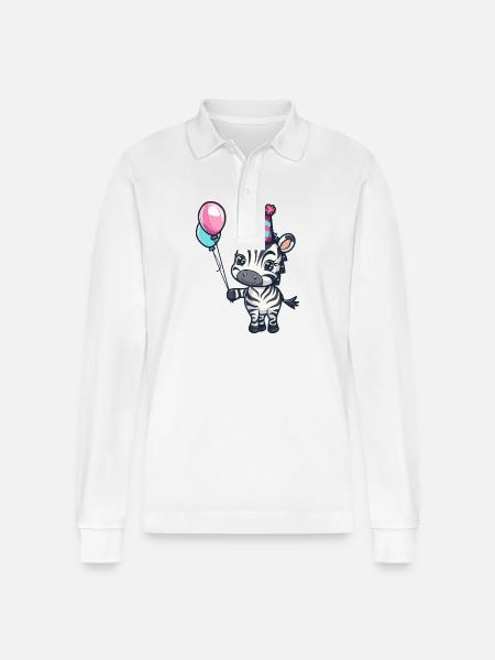 Zebra Birthday Baby - Stanley/Stella Organic Unisex Long-Sleeved Polo Shirt Prepster - white