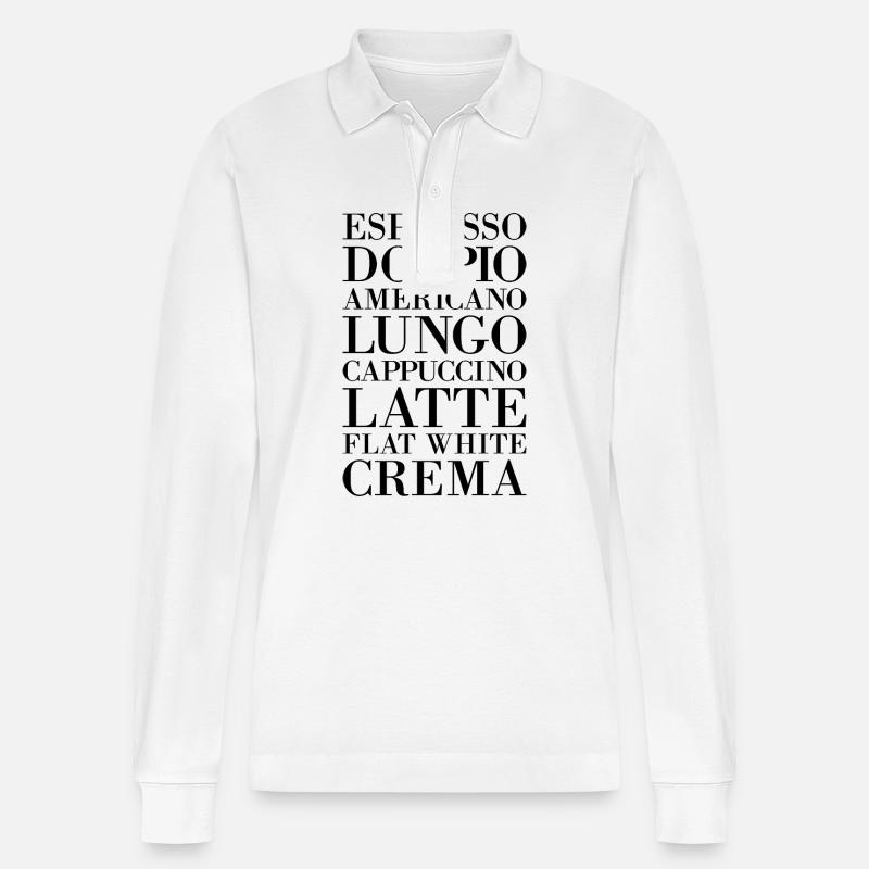 Kaffeearten Espresso Cappuccino Latte - Stanley/Stella Unisex Bio-Langarm-Poloshirt Prepster - Weiß