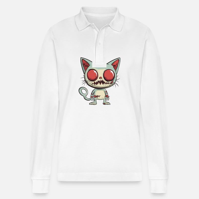 Cat Halloween Comic Funny - Stanley/Stella Organic Unisex Long-Sleeved Polo Shirt Prepster - white