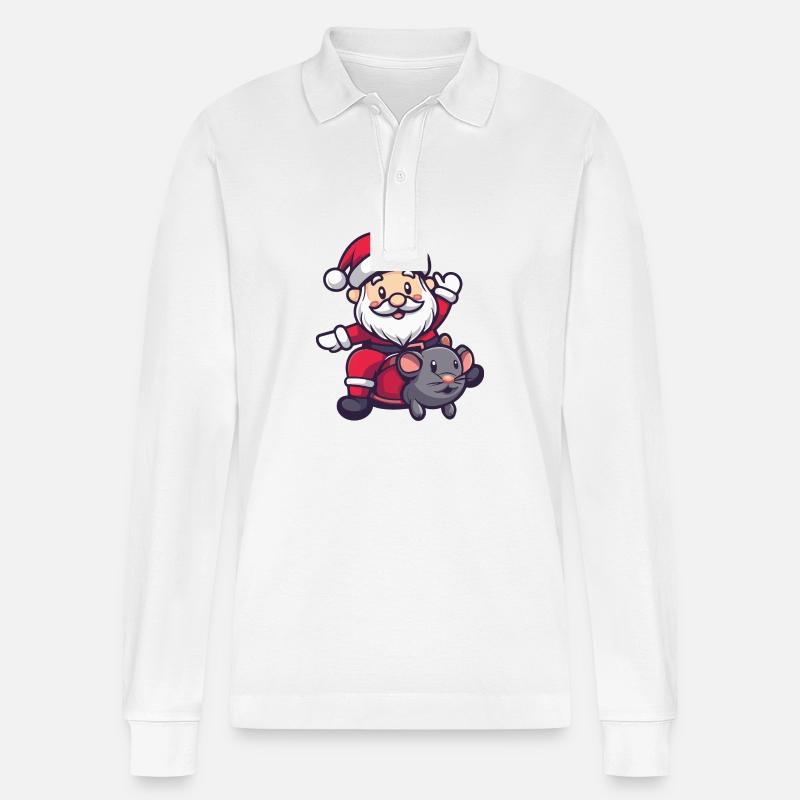Maus Weihnachtsmann - Stanley/Stella Unisex Bio-Langarm-Poloshirt Prepster - Weiß