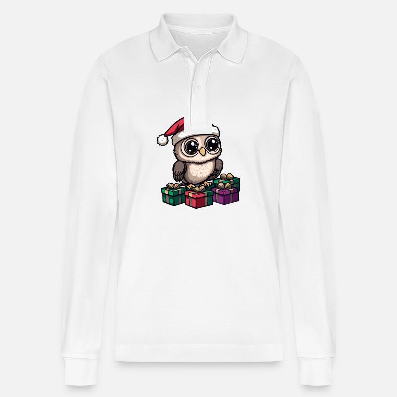 Cadeaux de Noël hibou - Polo à manches longues bio PREPSTER Stanley/Stella Unisexe - blanc