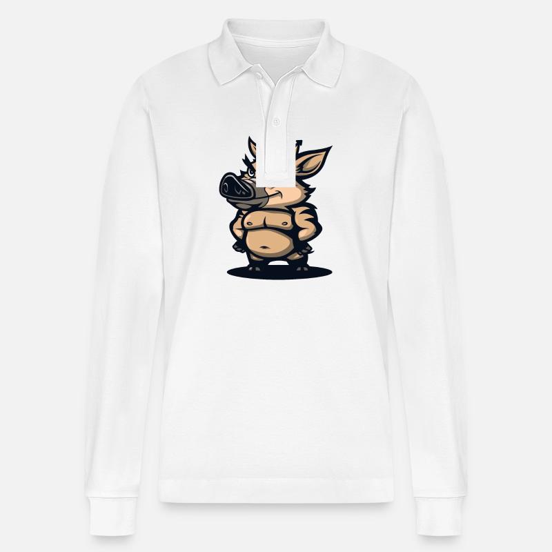 Schwein Comic Krone Wildschwein - Stanley/Stella Unisex Bio-Langarm-Poloshirt Prepster - Weiß