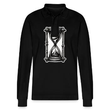 Hourglass / Timepiece / Antique /Grains of Sand / Drain - Stanley/Stella Organic Unisex Long-Sleeved Polo Shirt Prepster - black - Front - Anna (173cm) & Nico (186cm)