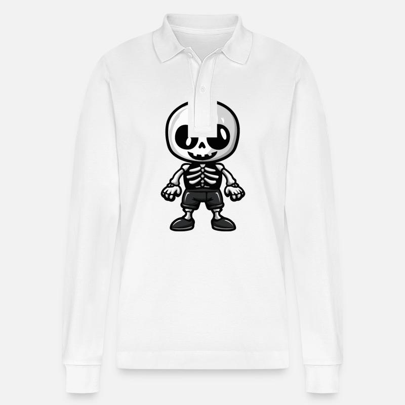 Skelett Halloween Comic - Stanley/Stella Unisex Bio-Langarm-Poloshirt Prepster - Weiß