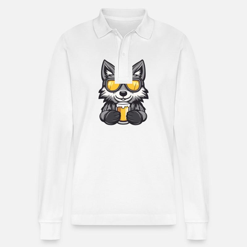 Wolf Ski Bier - Stanley/Stella Unisex Bio-Langarm-Poloshirt Prepster - Weiß