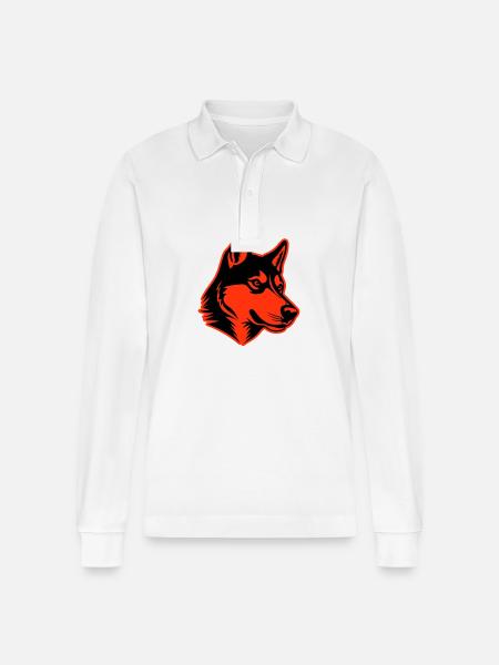 Husky Dog Head - Stanley/Stella Organic Unisex Long-Sleeved Polo Shirt Prepster - white