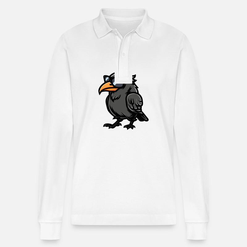 Rabe Krähe Tier - Stanley/Stella Unisex Bio-Langarm-Poloshirt Prepster - Weiß