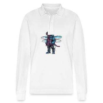 Libelle Lustig Winter - Stanley/Stella Unisex Bio-Langarm-Poloshirt Prepster - Weiß - Vorne - Anna (173cm) & Nico (186cm)