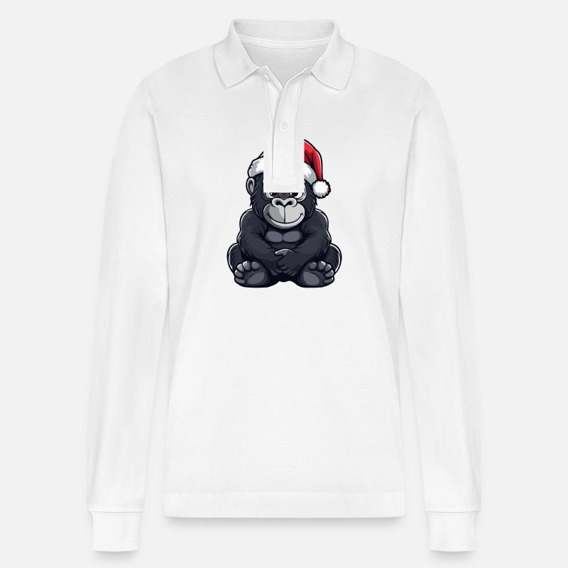Gorille Noël mignon - Polo à manches longues bio PREPSTER Stanley/Stella Unisexe - blanc