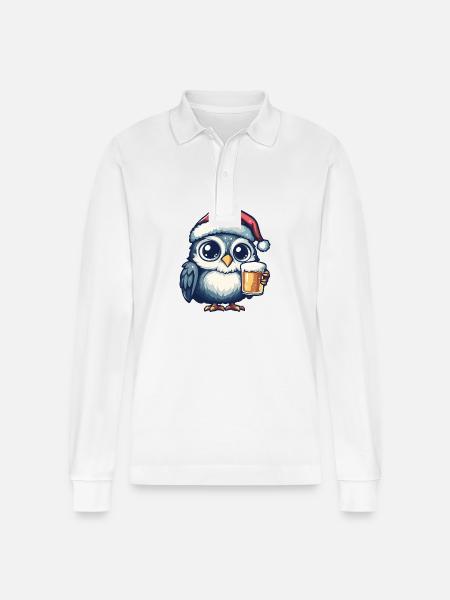 Owl Beer Xmas Christmas - Stanley/Stella Organic Unisex Long-Sleeved Polo Shirt Prepster - white