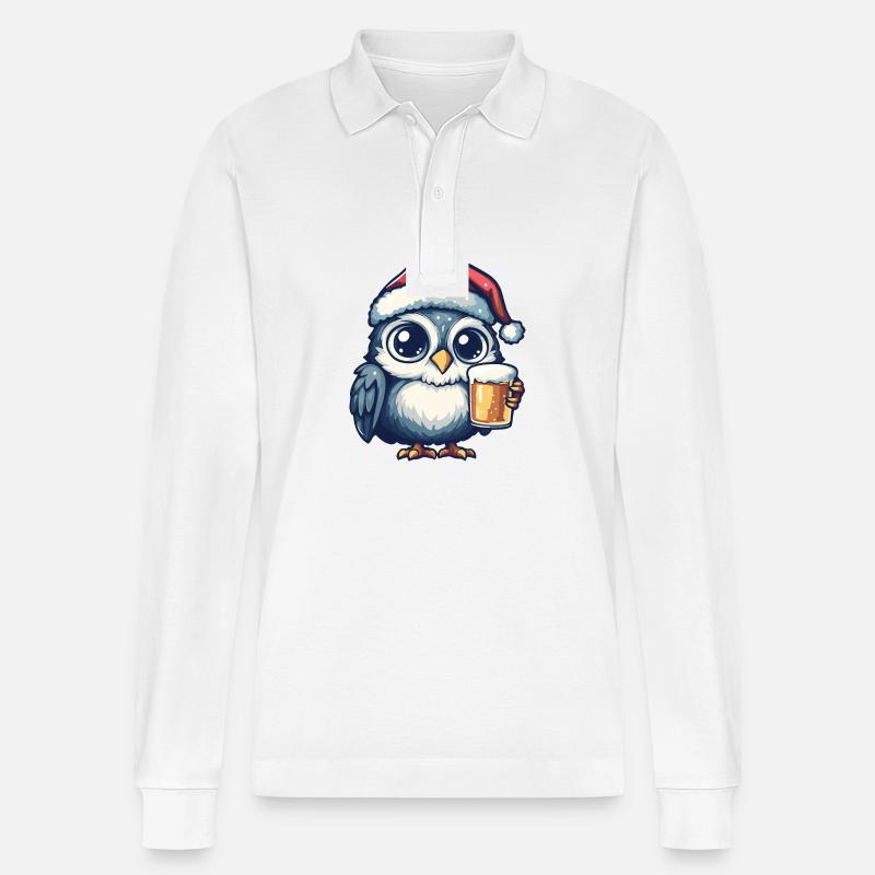 Eule Bier Xmas Weihnachten - Stanley/Stella Unisex Bio-Langarm-Poloshirt Prepster - Weiß