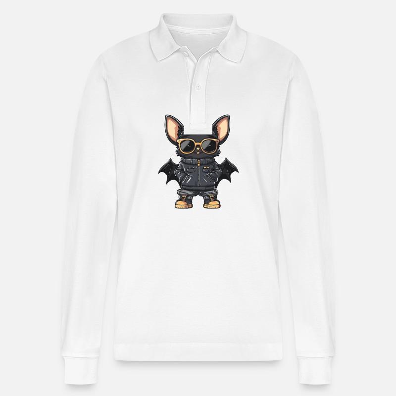 Fledermaus Cool Comic - Stanley/Stella Unisex Bio-Langarm-Poloshirt Prepster - Weiß