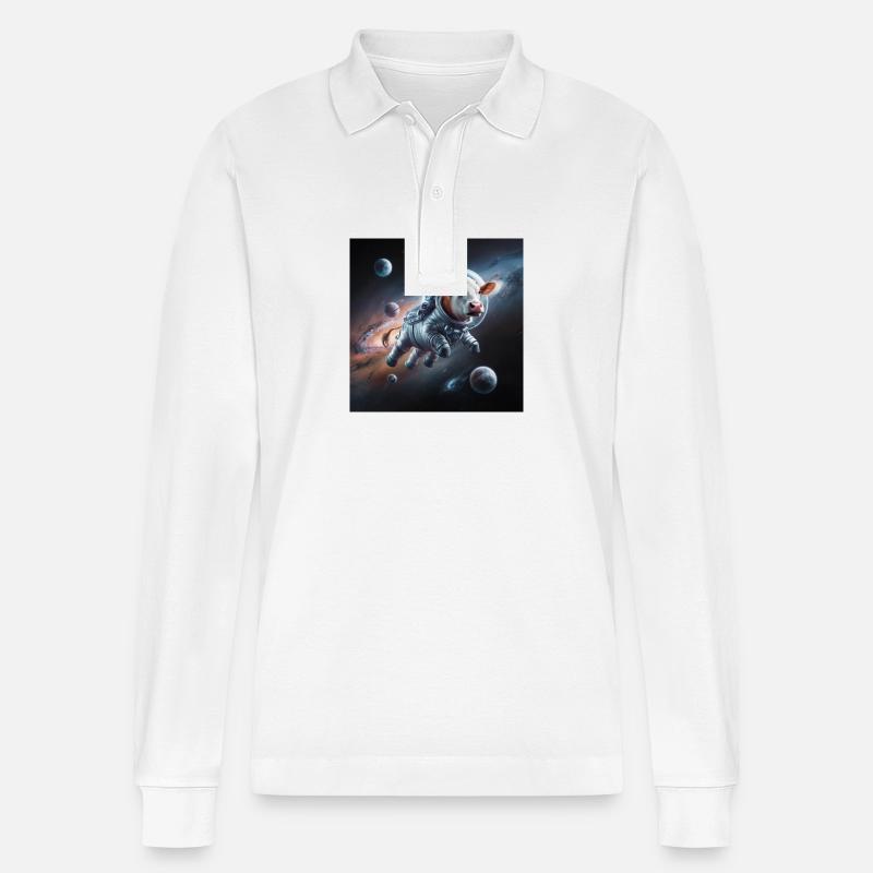 Space Cow - Stanley/Stella Unisex Bio-Langarm-Poloshirt Prepster - Weiß