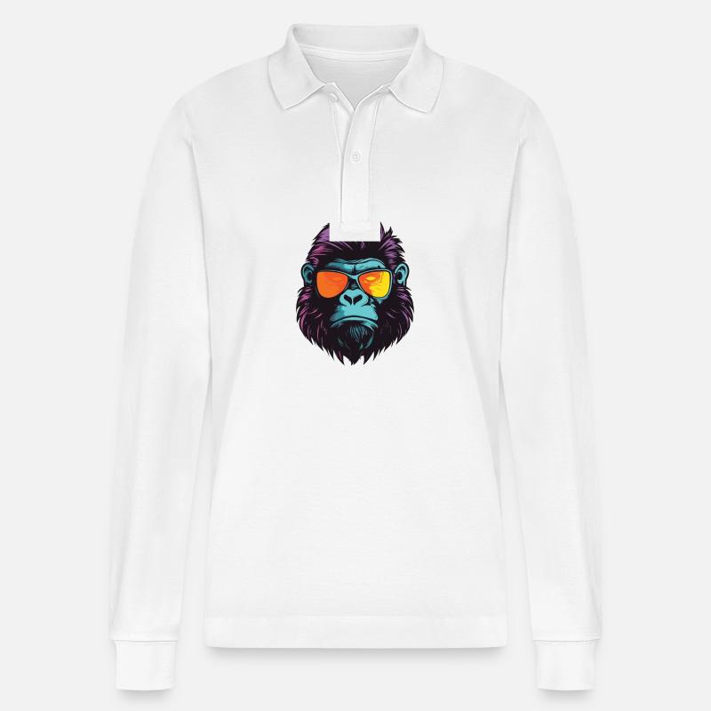 Gorilla Hipster Cool Party - Polo à manches longues bio PREPSTER Stanley/Stella Unisexe - blanc