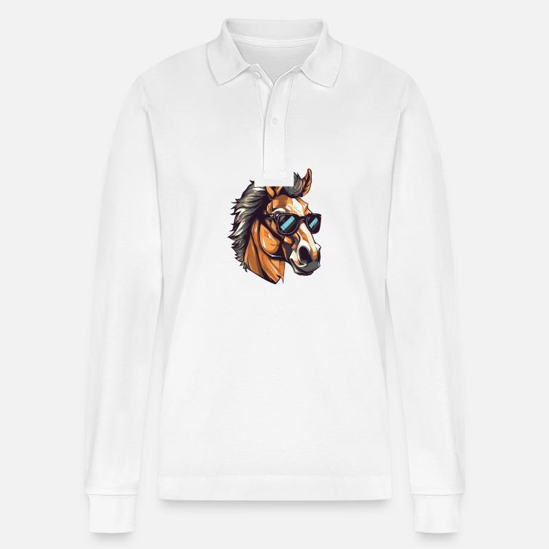 Pferd Hipster Cool Party - Stanley/Stella Unisex Bio-Langarm-Poloshirt Prepster - Weiß