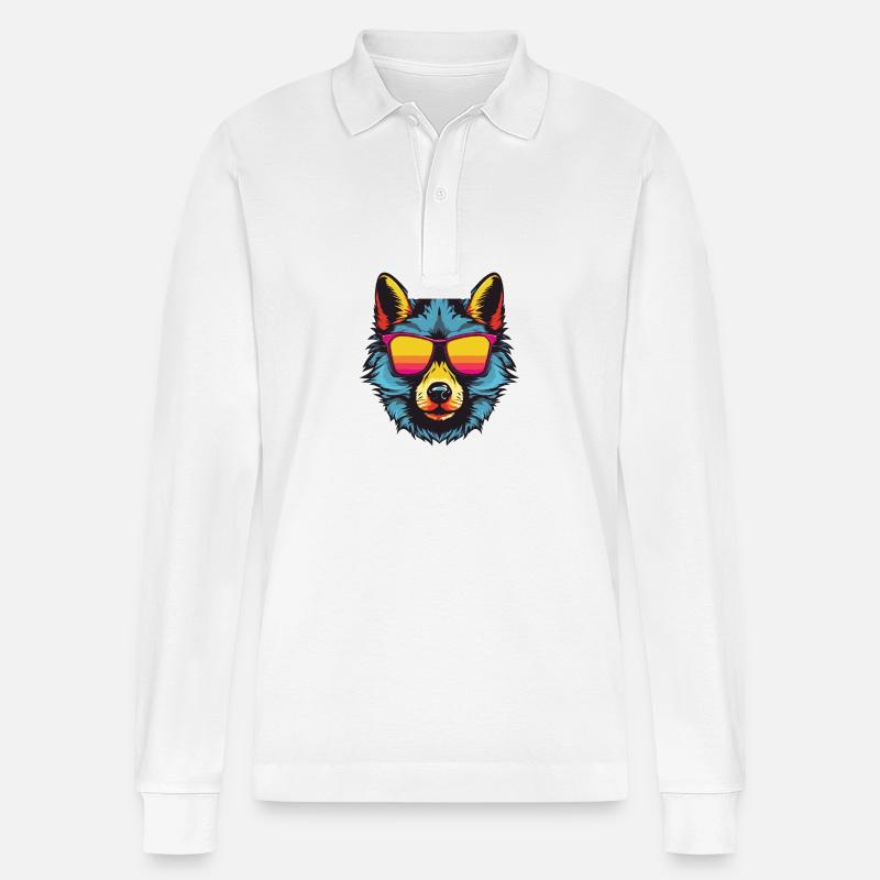 Wolf Hipster Cool Party - Stanley/Stella Unisex Bio-Langarm-Poloshirt Prepster - Weiß