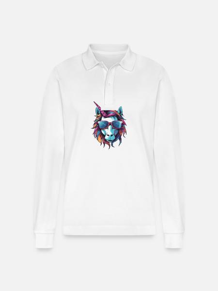 Einhorn Kopf - Stanley/Stella Unisex Bio-Langarm-Poloshirt Prepster - Weiß